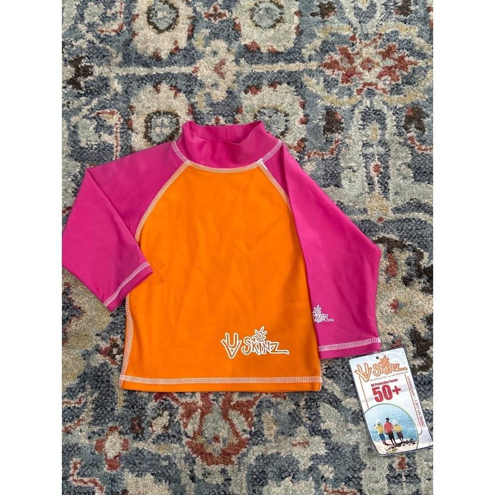 UV Skinz Rash Guard Girls 6M Orange Pink UPF 50+ Long Sleeve NWT